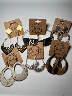Bundle of 6 Mixed Earrings Set — Neutral Brown, Black & Silver Styles
